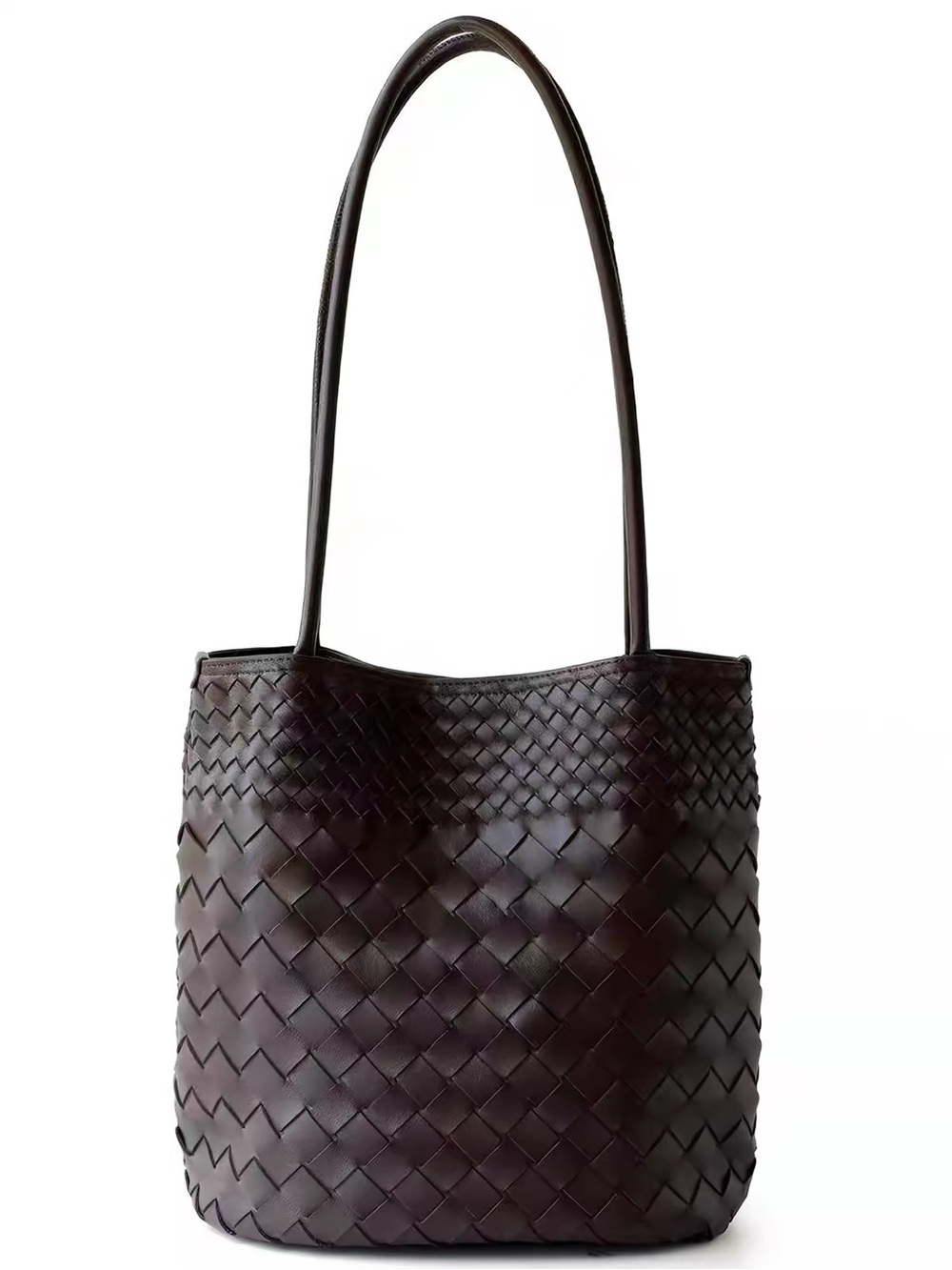 Woven Shoulder Tote in Dark Brown